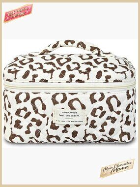 Large Quilted Cosmetic Bag Floral Pattern Travel Toiletry Organizer Padded